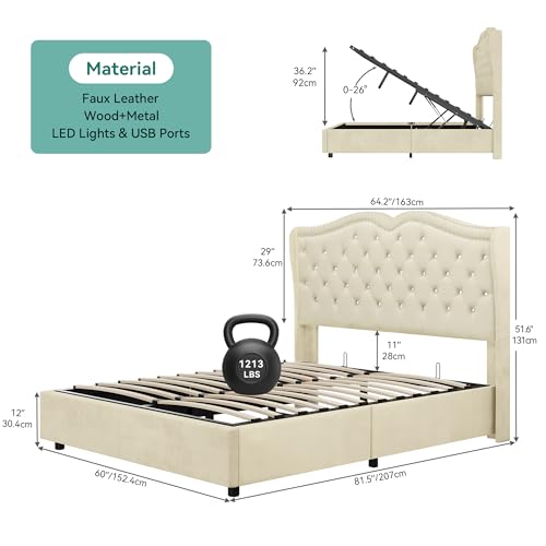 Queen Velvet Upholstered Storage Bed Frame with Headboard L461