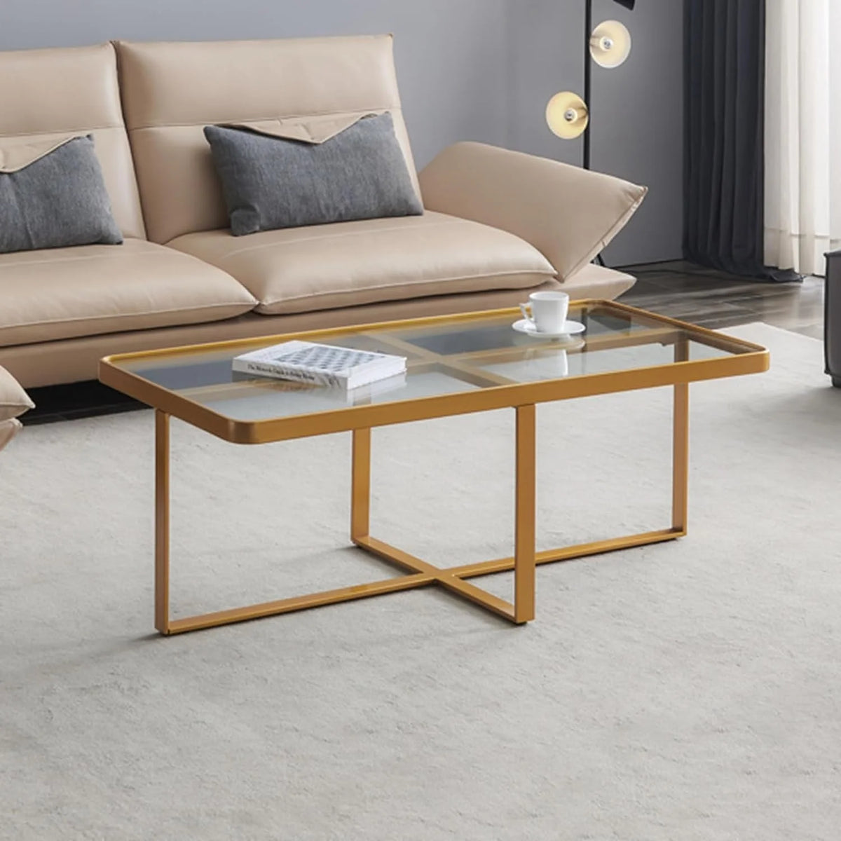 Rectangle Coffee Table with Tempered Glass Tabletop B801995