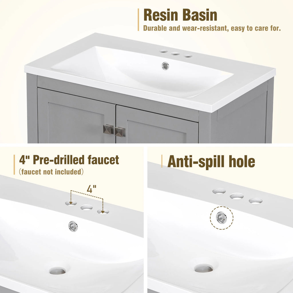 30" Solid Wood Bathroom Vanity Cabinet with Top Basin C22041