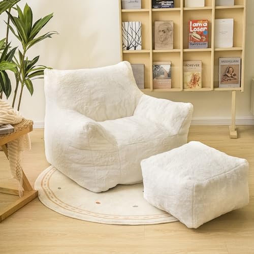 Sherpa Faux Fur Memory Foam Bean Bag Chair and Ottoman Set O79725