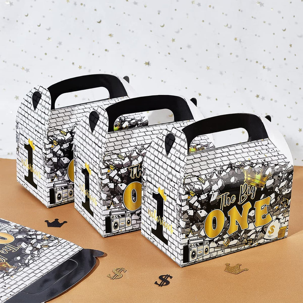 Black Gold 1st Birthday Treat Boxes with Handle X12522