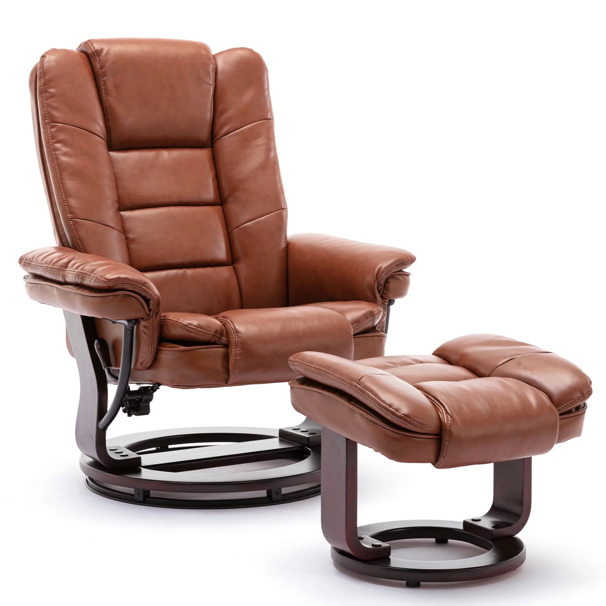 Brown Faux Leather Recliner with Ottoman Q28182