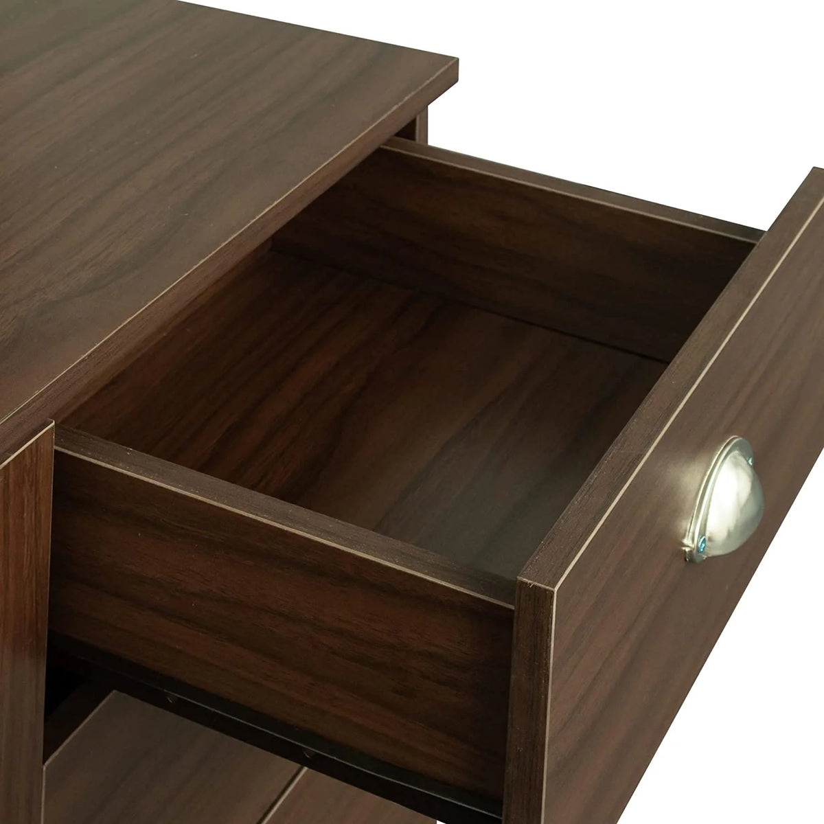 Walnut Computer Desk with Cabinet and Keyboard Tray Y273