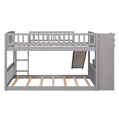 Twin Size Wood Loft Bed with Slide and Storage Shelves C6336