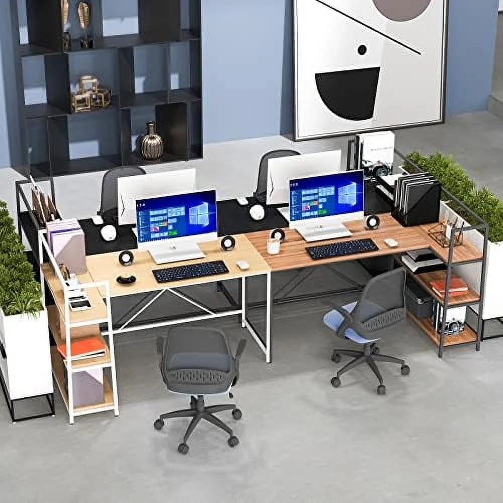 Reversible L-Shaped Corner Desk with 3-Tier Shelves I611602