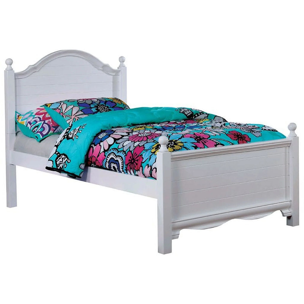 White Wood Twin Panel Kids Bed L469013