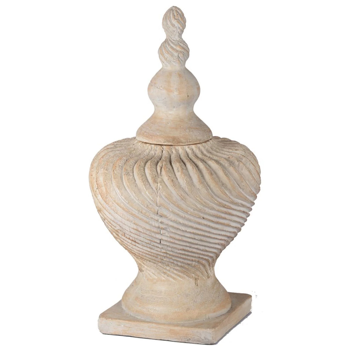 21" Beige Distressed Geometric Lidded Vase T91236