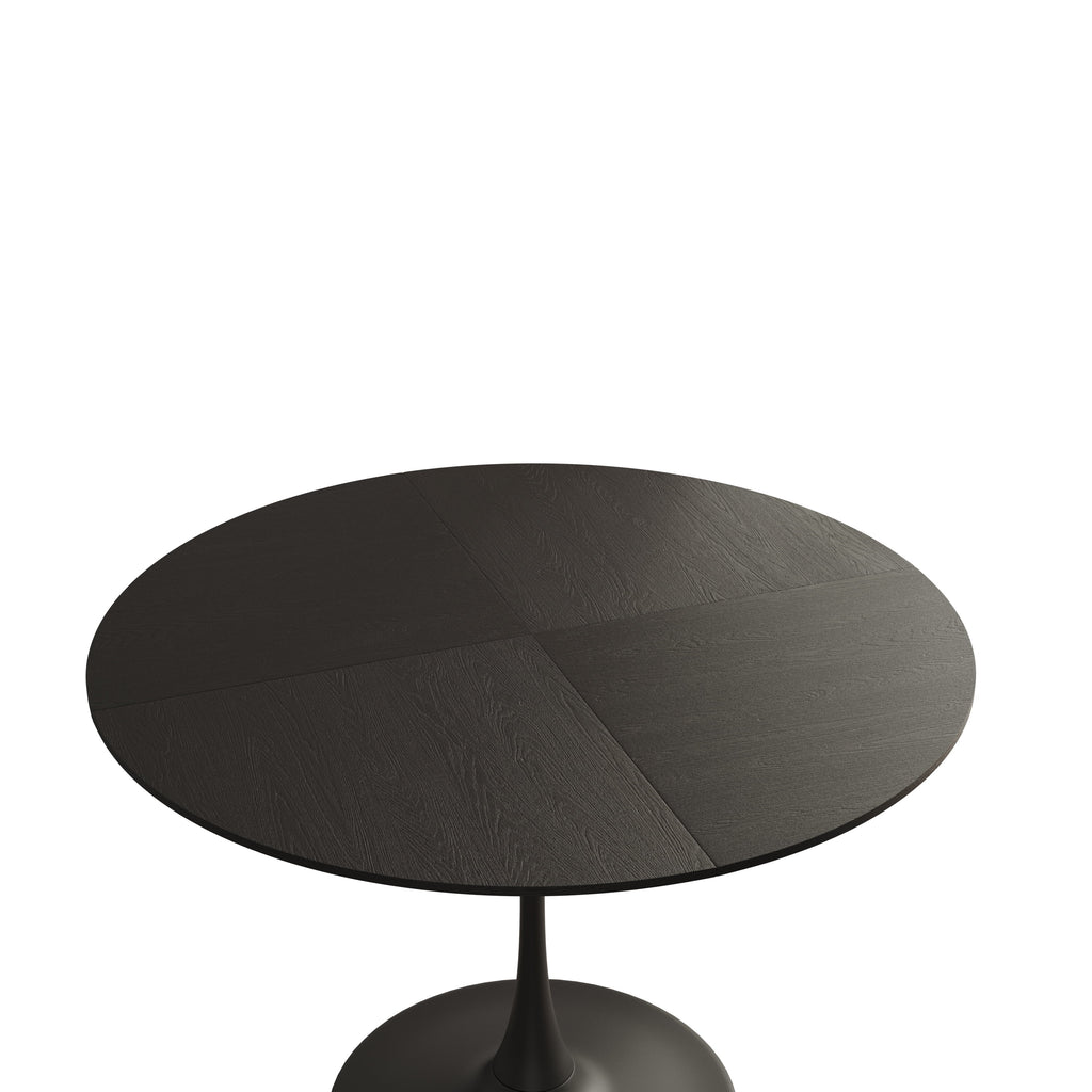 47.24" Round Dining Table with Black Solid Wood Grain Top and Metal Base Q378