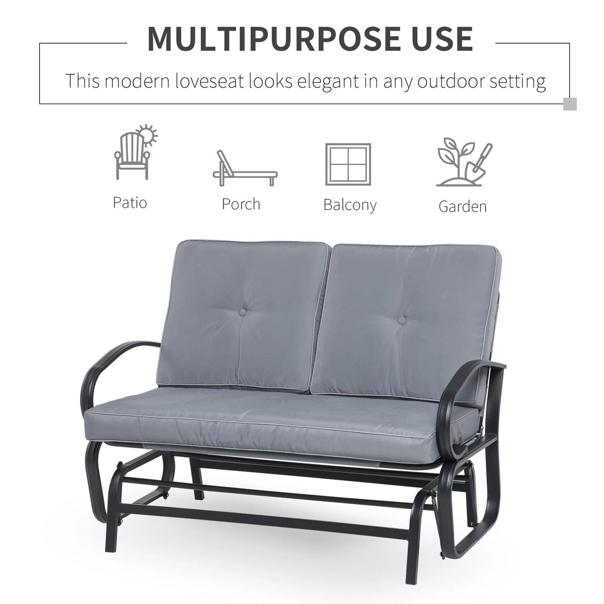 Grey 2-Person Outdoor Glider with Cushions K48046