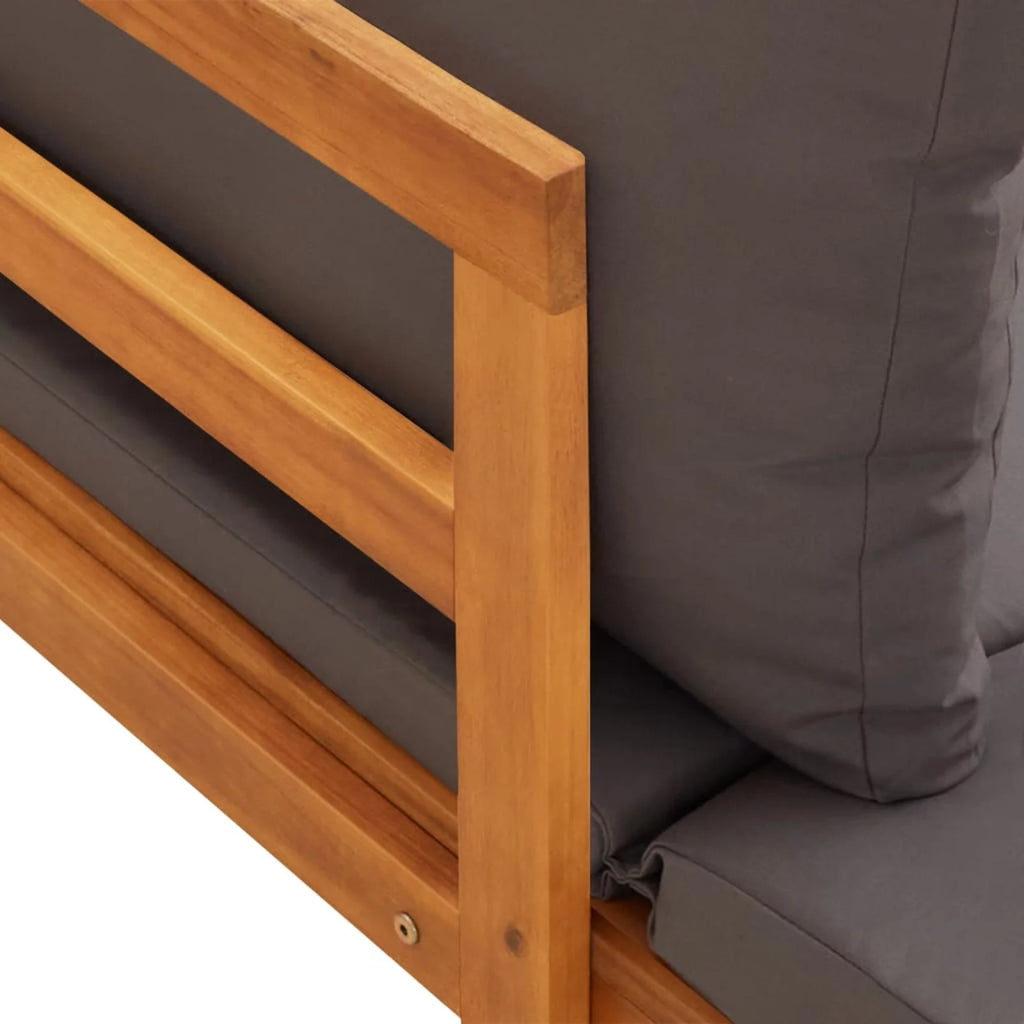 Acacia Wood Garden Bench with Dark Gray Cushions J6520
