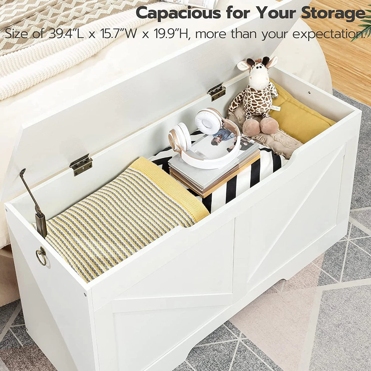 White Wooden Storage Bench N8719