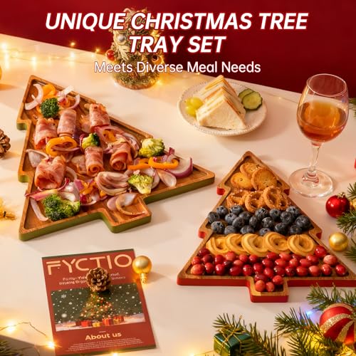 Wooden Cutting Boards 2 Pack Christmas Tree Platters I365