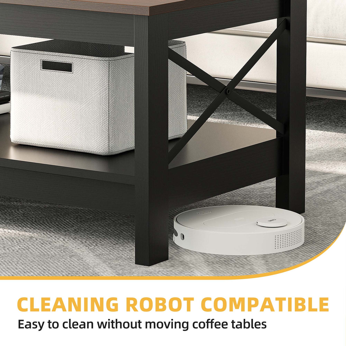 2-Tier Brown Coffee Table with Open Storage Shelf X4549