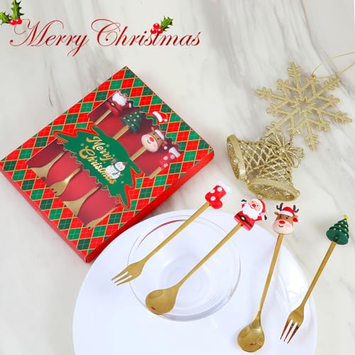 4 Pack Stainless Steel Christmas Spoon and Fork Set Z289