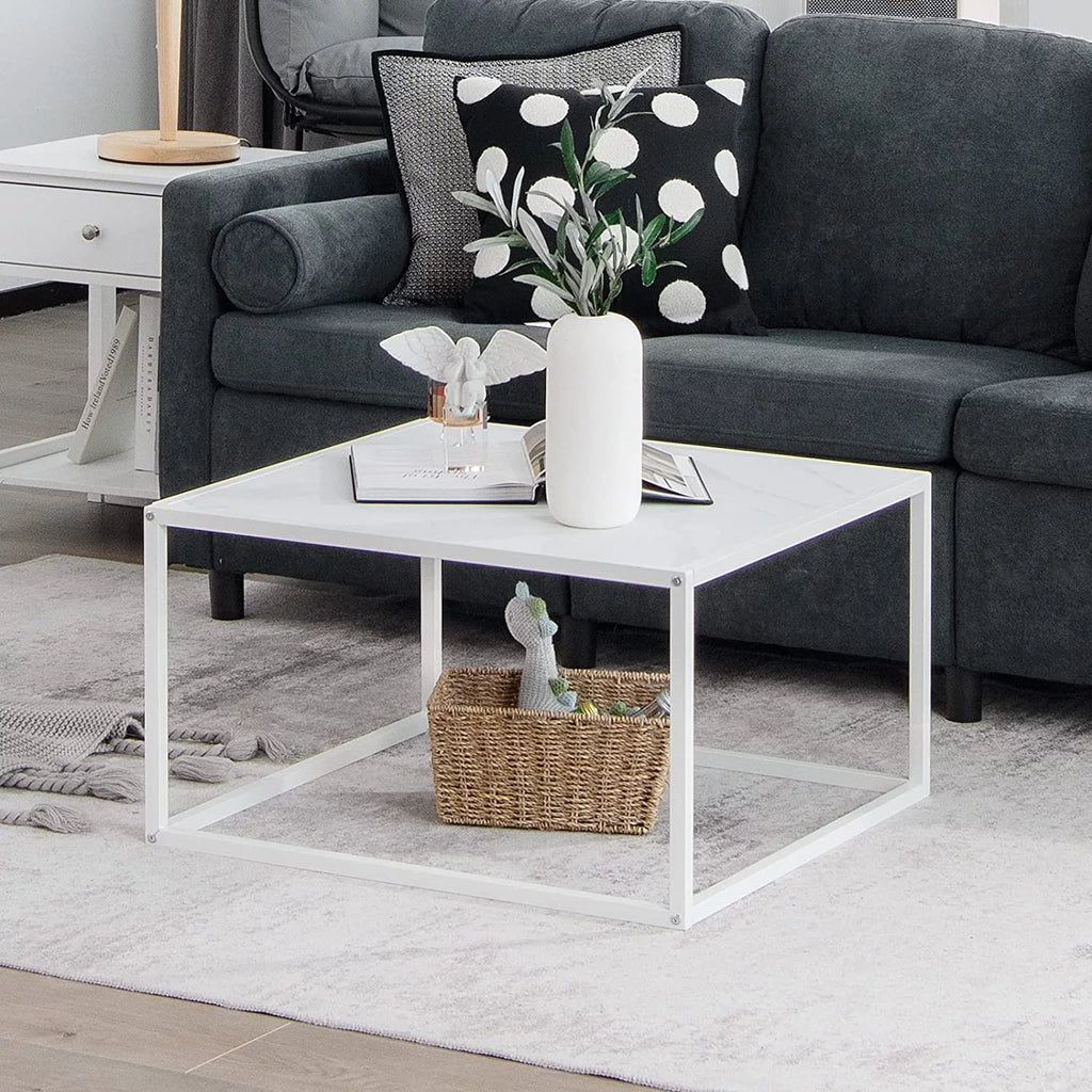 White Square Coffee Table with Faux Marble Tabletop X757