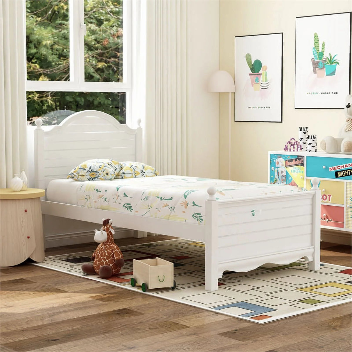 White Wood Twin Panel Kids Bed L469013