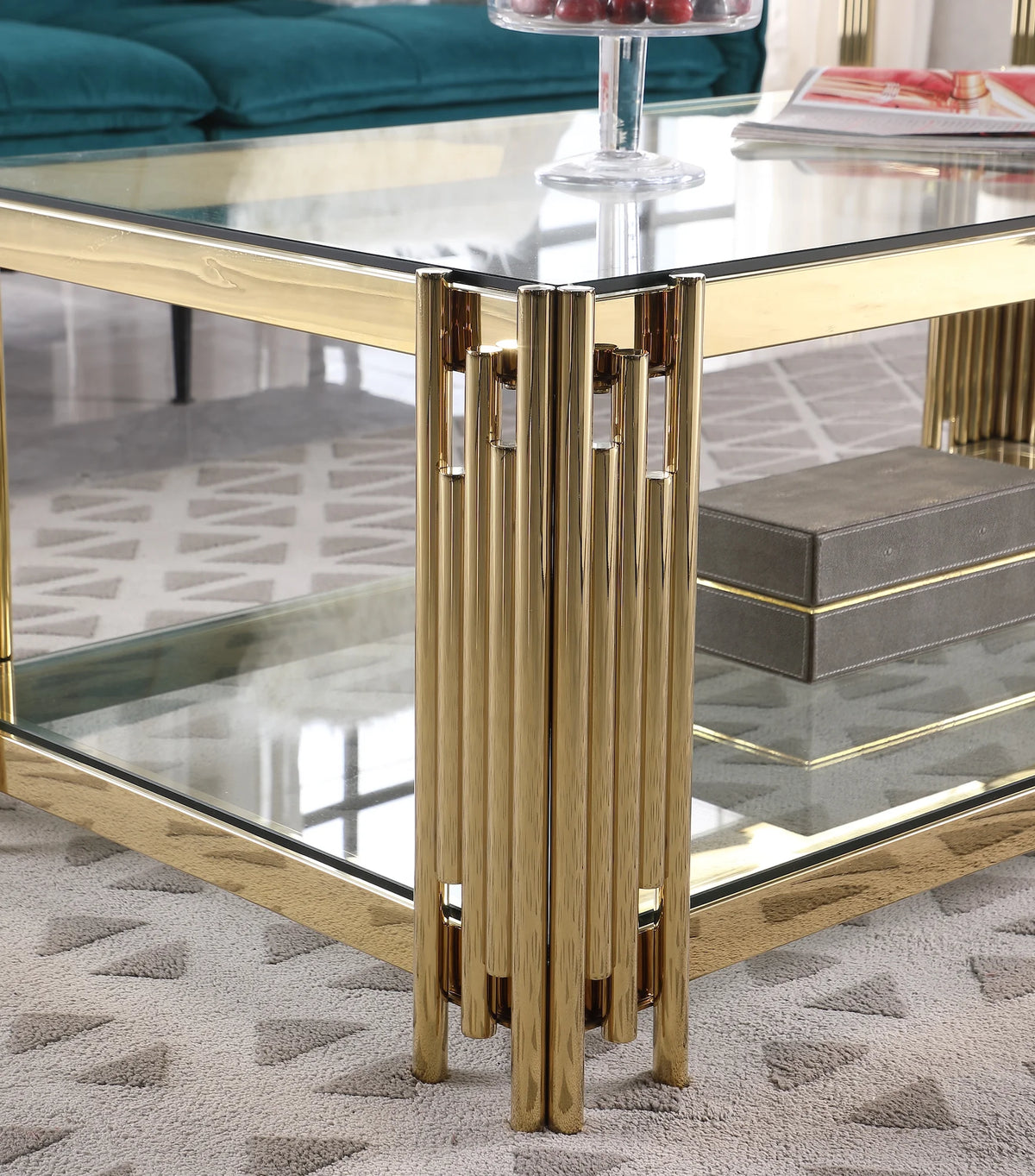 48" Wide Rectangular Glass Top Coffee Table I705
