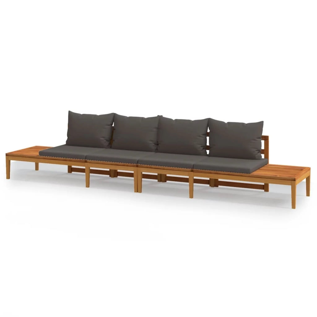 Acacia Wood Garden Bench with Dark Gray Cushions J6520