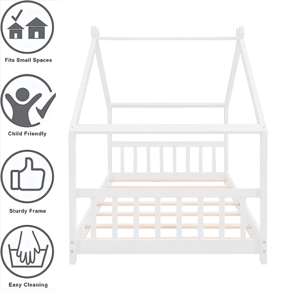 White Twin Size Wood House Bed with Headboard and Footboard Y649351