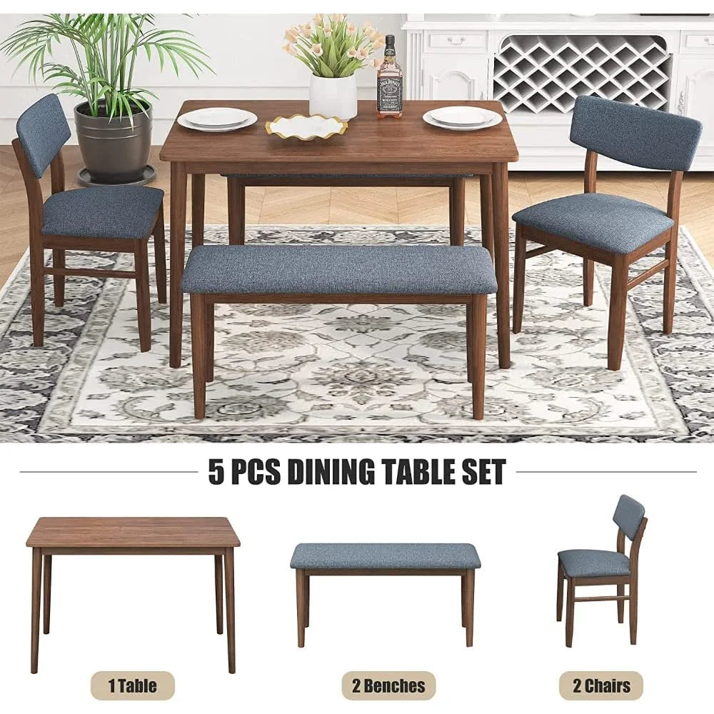 Rubber Wood Dining Table with 2 Benches and 2 Chairs M58245