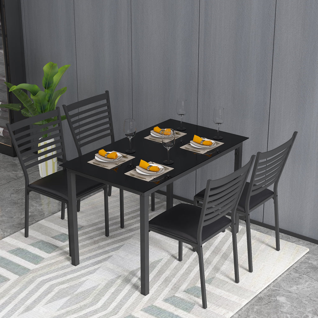 5 Piece Black Dining Table Set with 4 Upholstered Chairs G3890