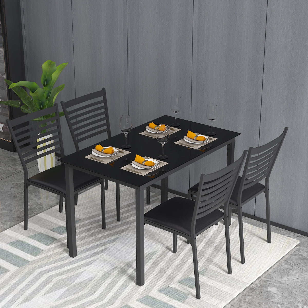 5 Piece Black Dining Table Set with 4 Upholstered Chairs G3890