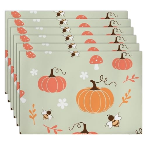 Faux Leather Pumpkin Bee 12 X 18 Inch Placemats Pack of 6 U87520