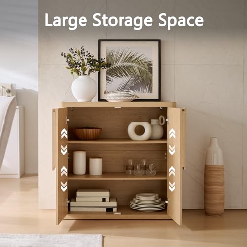 Natural 4 Door Sideboard Buffet Cabinet with Adjustable Shelves A404