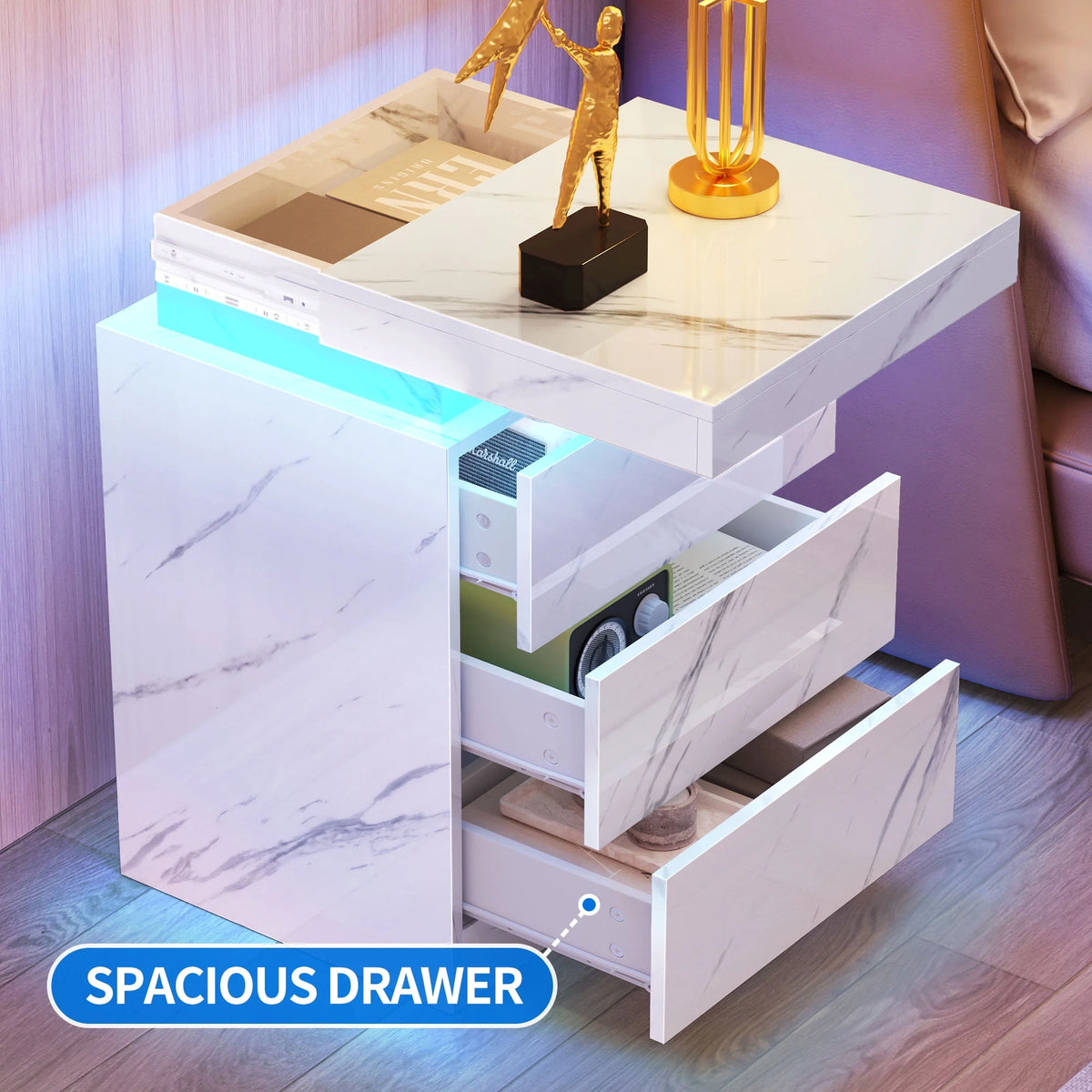 Set of 2 3 Drawer LED Nightstand D334357