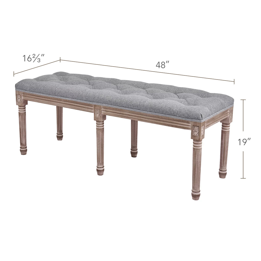 Gray Linen Upholstered Ottoman Bench W6510