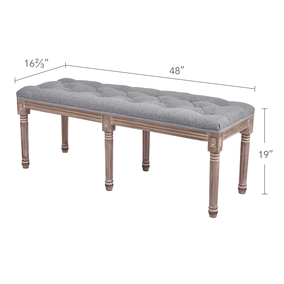 Gray Linen Upholstered Ottoman Bench W6510