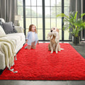Red 6x9ft Fluffy Plush Area Rug P9191