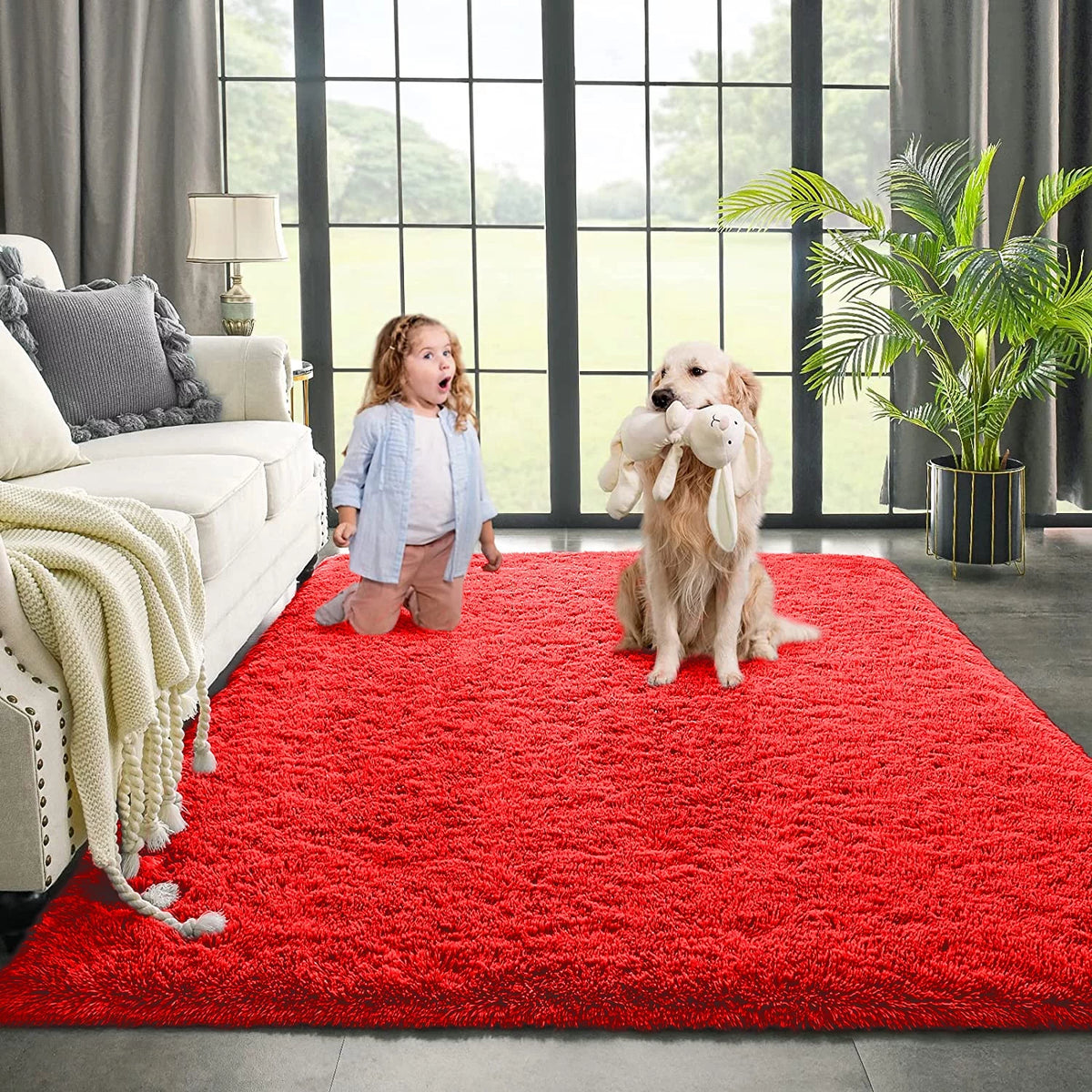 Red 6x9ft Fluffy Plush Area Rug P9191