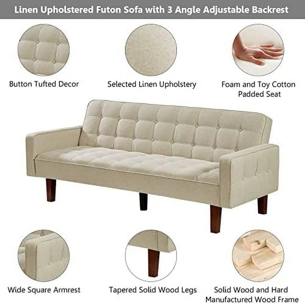 Linen Convertible Sleeper Sofa Bed 3 Seater (Blue) R514