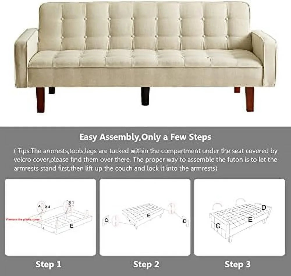 Linen Convertible Sleeper Sofa Bed 3 Seater (Blue) R514