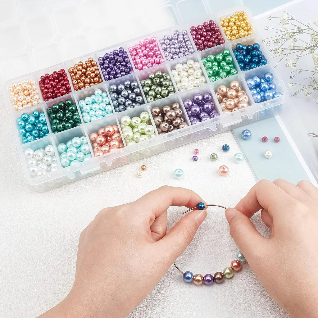 Pearlized Glass Beads 24 Color 3 Sizes Round Loose Spacer Beads J6750
