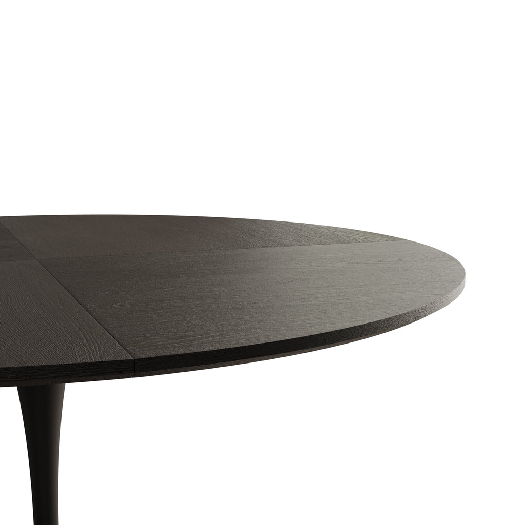 47.24" Round Dining Table with Black Solid Wood Grain Top and Metal Base Q378