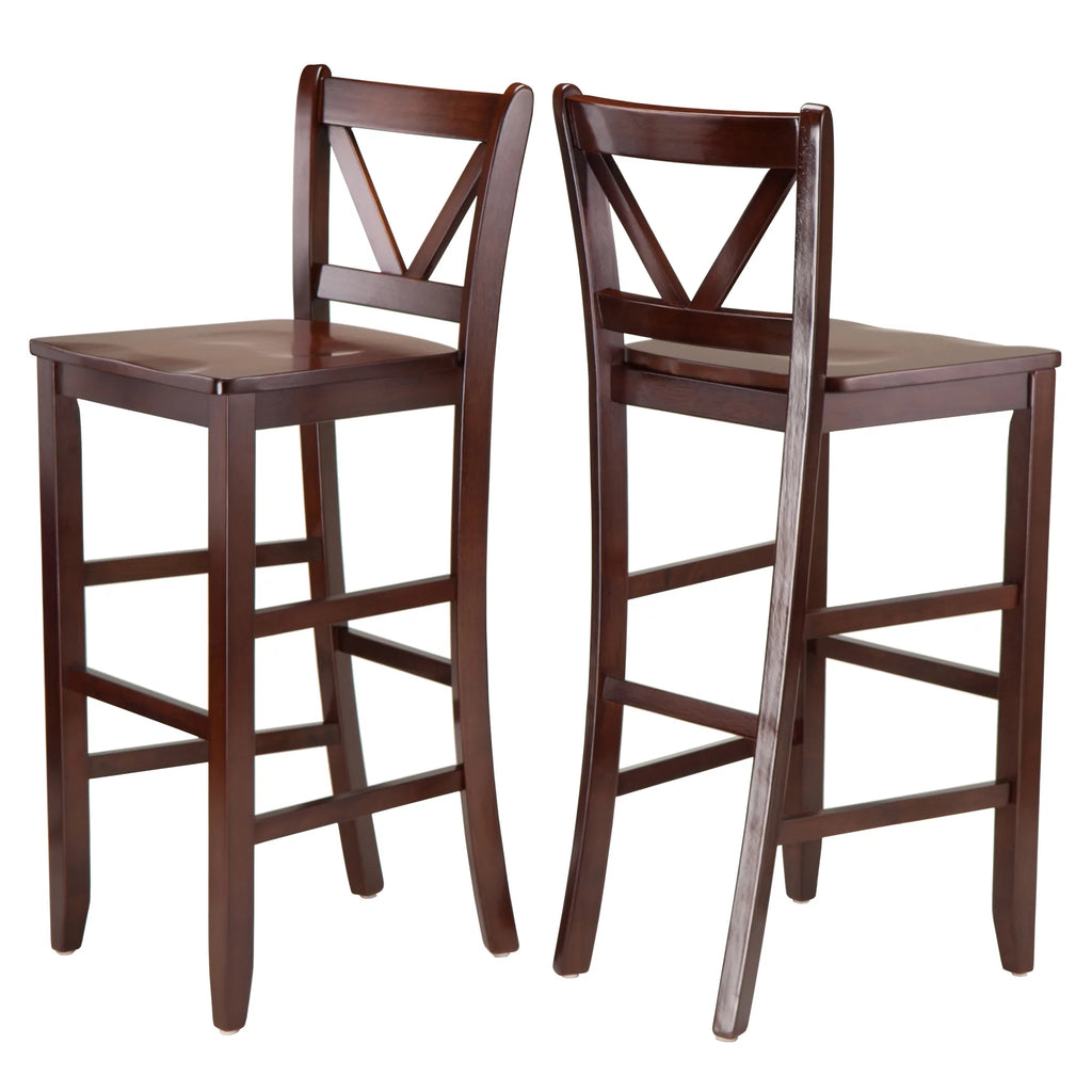 Set of 2 Walnut Finish V-Back Bar Stool E424191