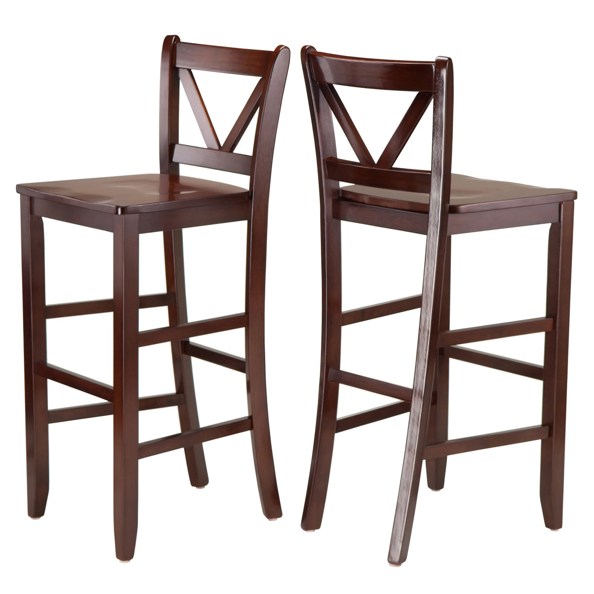 Set of 2 Walnut Finish V-Back Bar Stool E424191