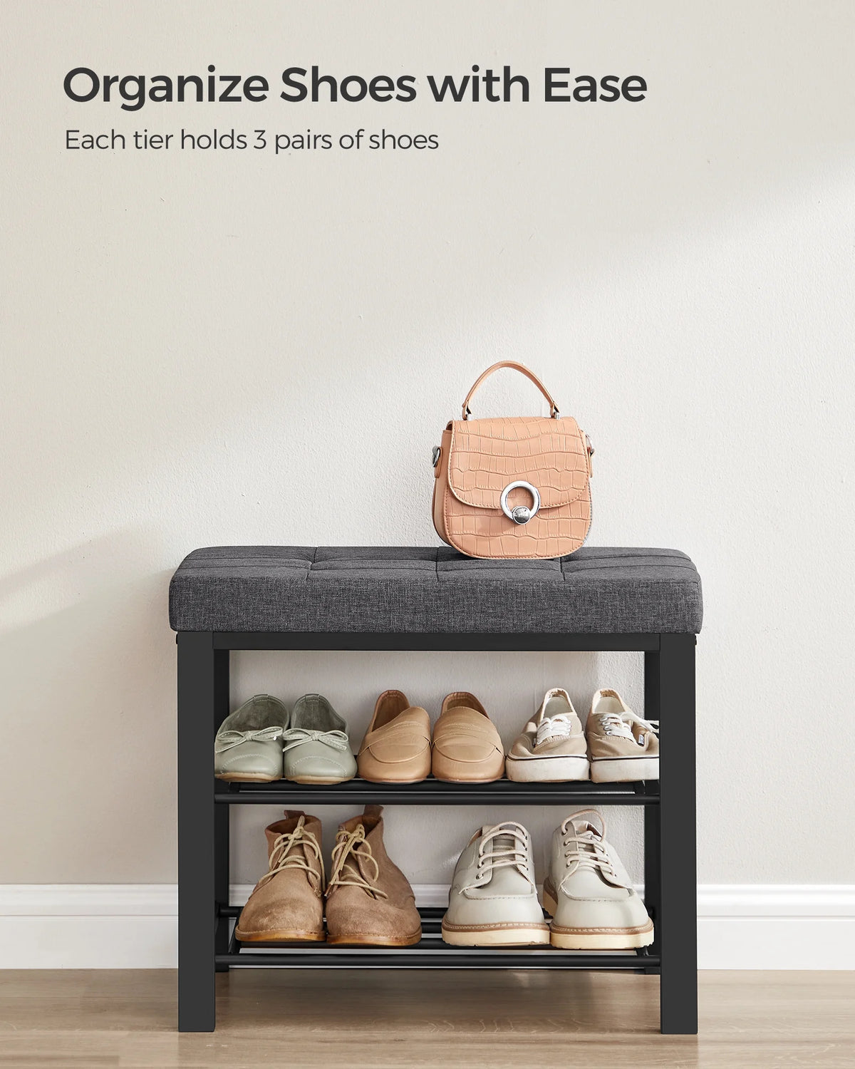 3-Tier Shoe Rack Bench with Padded Seat S363401