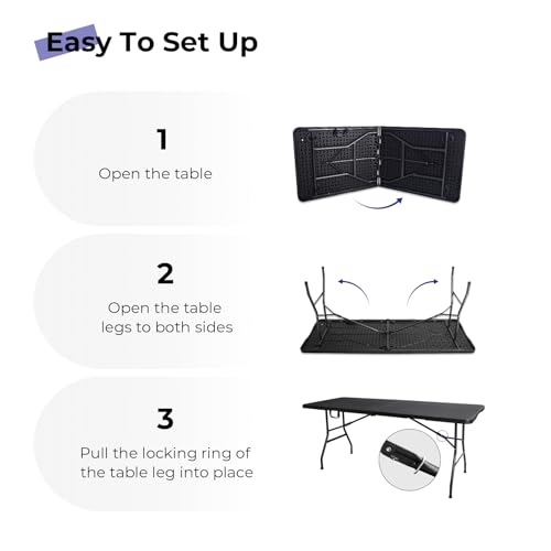 6ft Black Portable Folding Table F15331