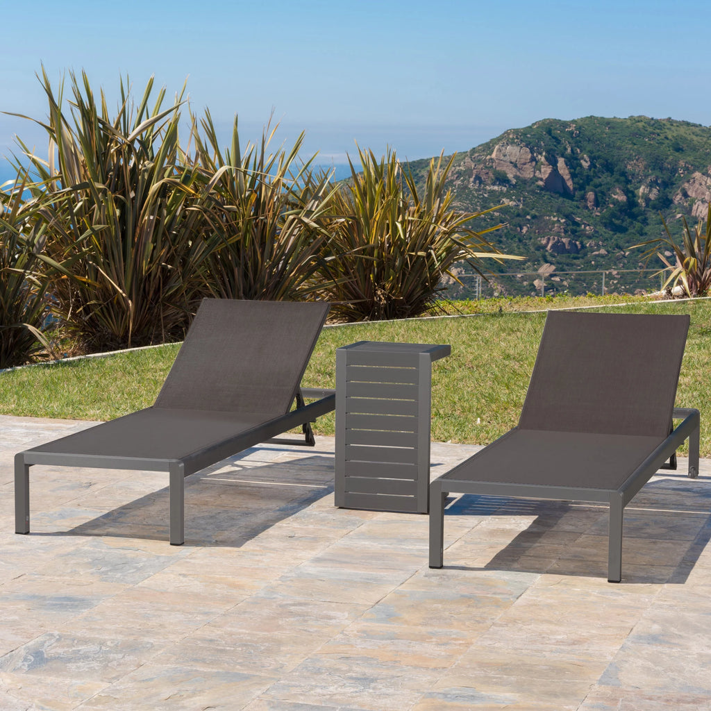 Grey Aluminum Chaise Lounge and Side Table W72103