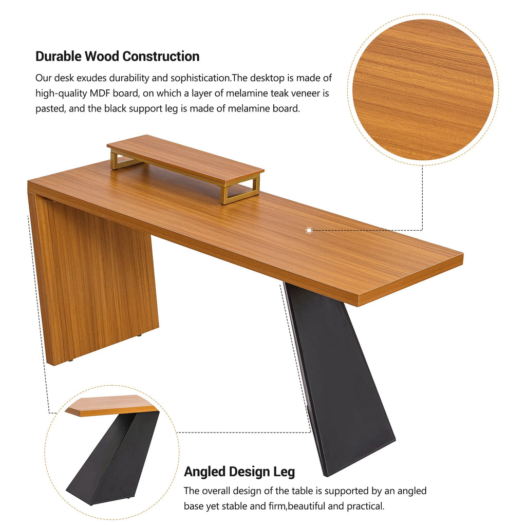 63" Rustic Industrial Wooden Writing Desk with Monitor Stand P8853