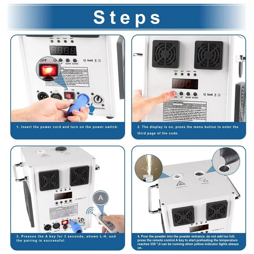 Cold Spark Machine 3-16FT Adjustable Stage Special Effect Machine with Wireless Remote Control DMX Low Noise Stage Equipment for Wedding DJ Disco Party 2pcs F921