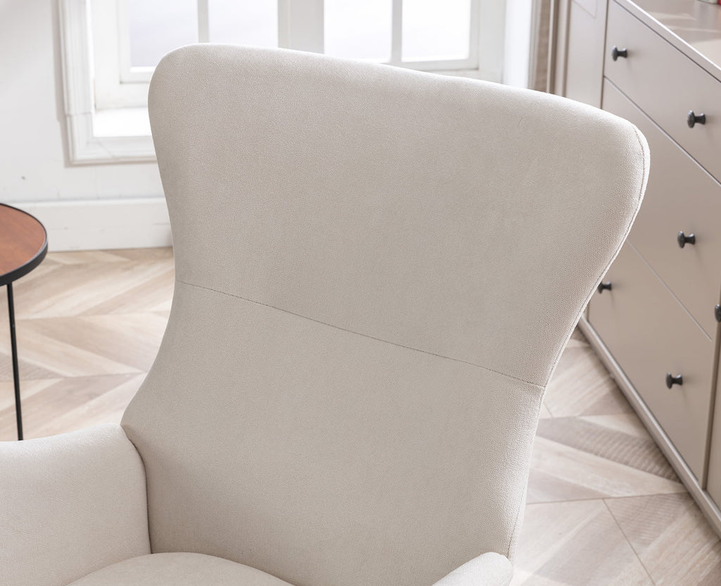 Cream Linen Wingback Rocking Chair O963