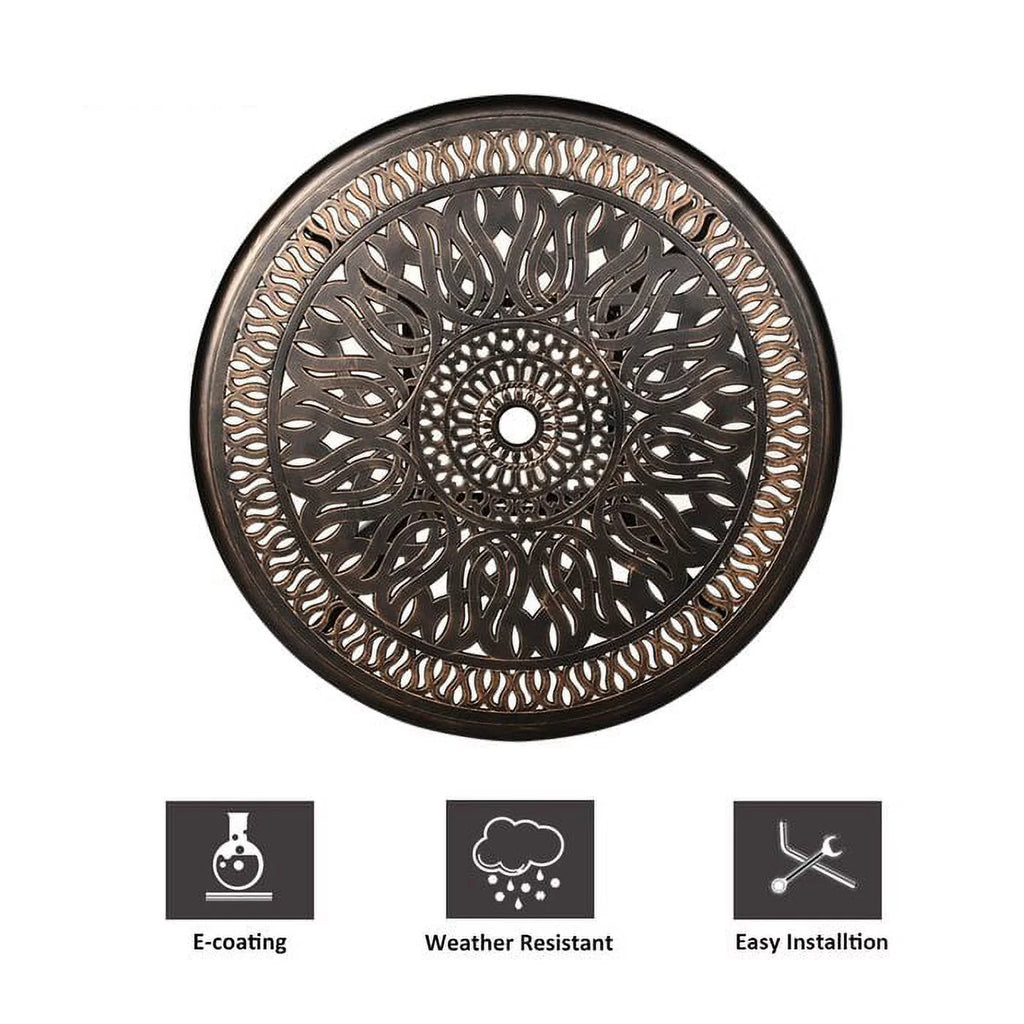 35.4" Diameter Cast Aluminum Round Patio Dining Table with Umbrella Hole H39365