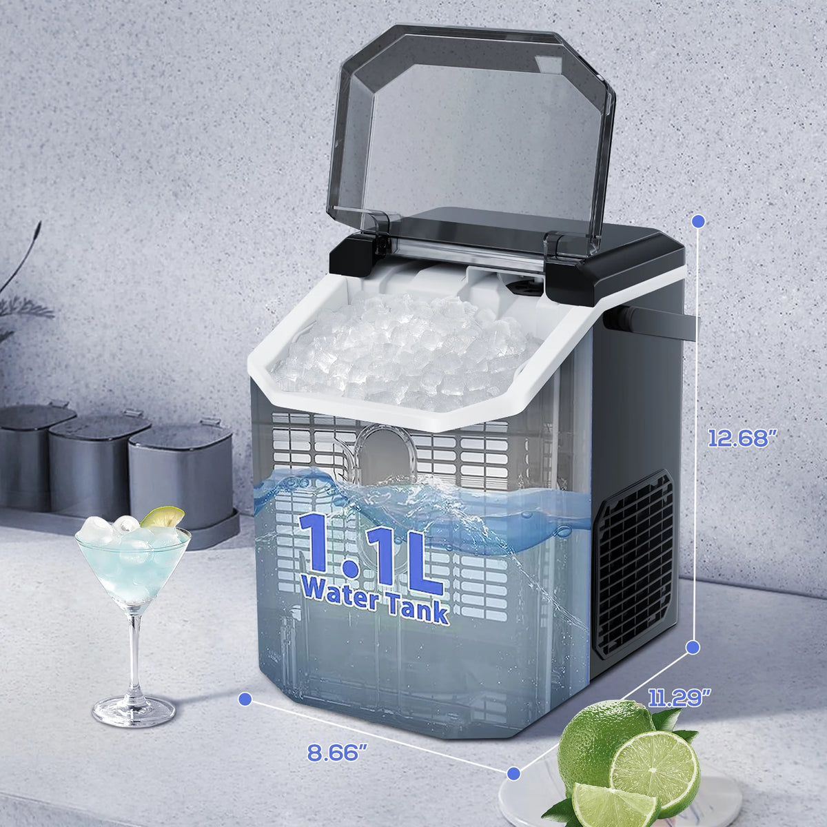 Nugget Ice Maker Countertop with Soft Chewable Pellet Ice, 34lbs/24H, Self-Cleaning, Black U8870