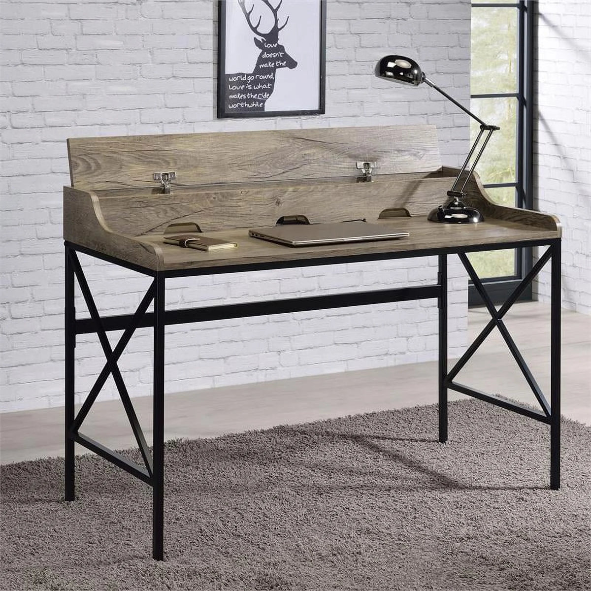 Gray Wood and Black Metal Desk with USB Port S84113