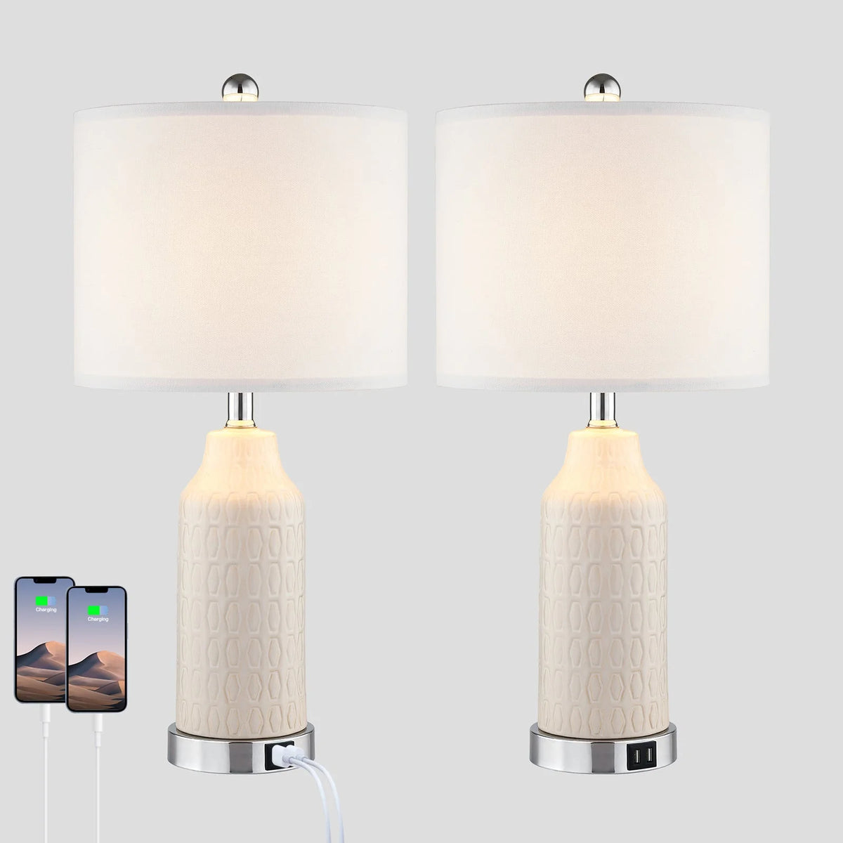 22.5" Ceramic Table Lamp Set of 2 with USB Ports Y73373