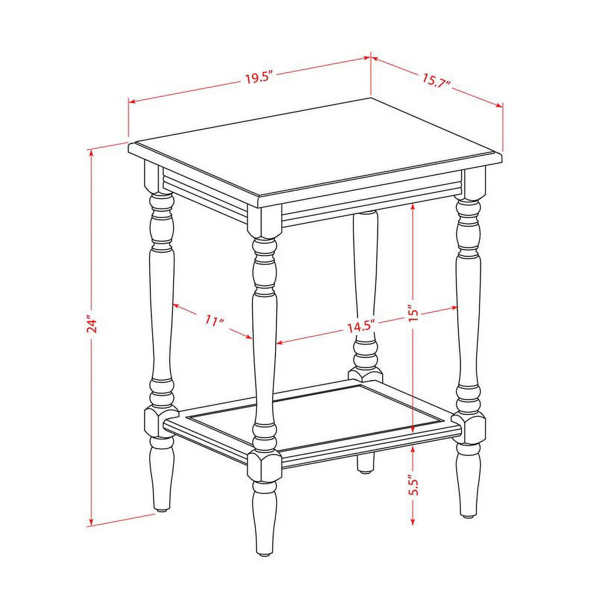 Wood End Table with Open Storage in Burgundy Red, Set of 2 I37178